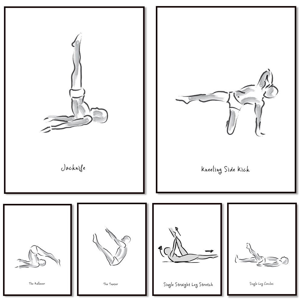 Pilates Yoga Combined - Infografis hitam putih latihan Pilates, poster