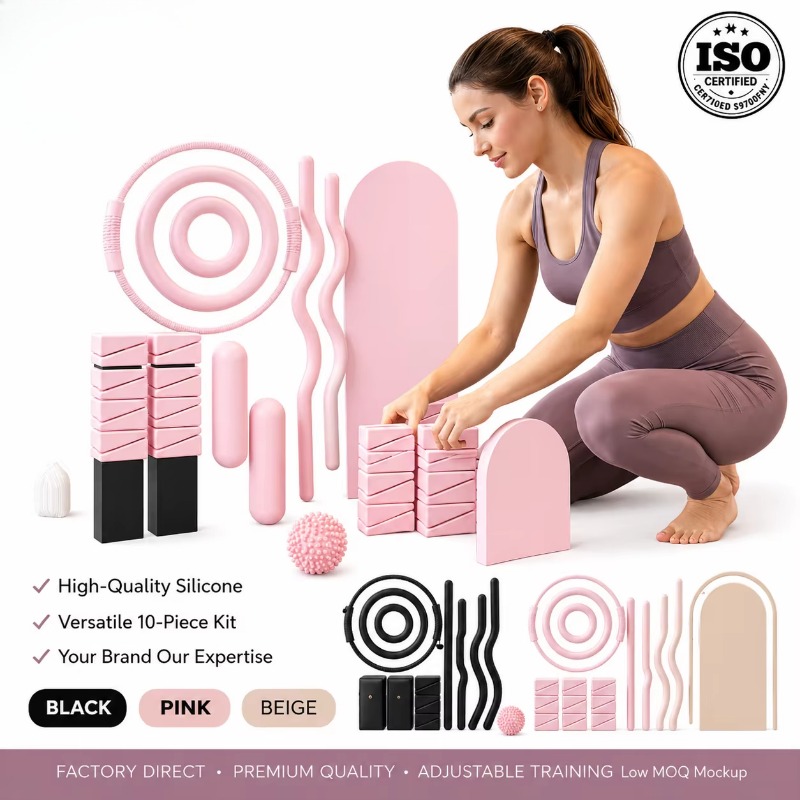 Pilates Yoga Combined - batang beban, dumbbell silikon, matras yoga,